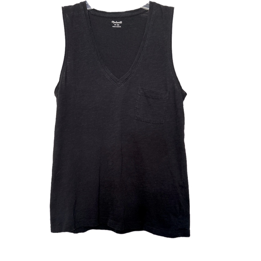 Madewell whisper cotton v neck pocket tank black